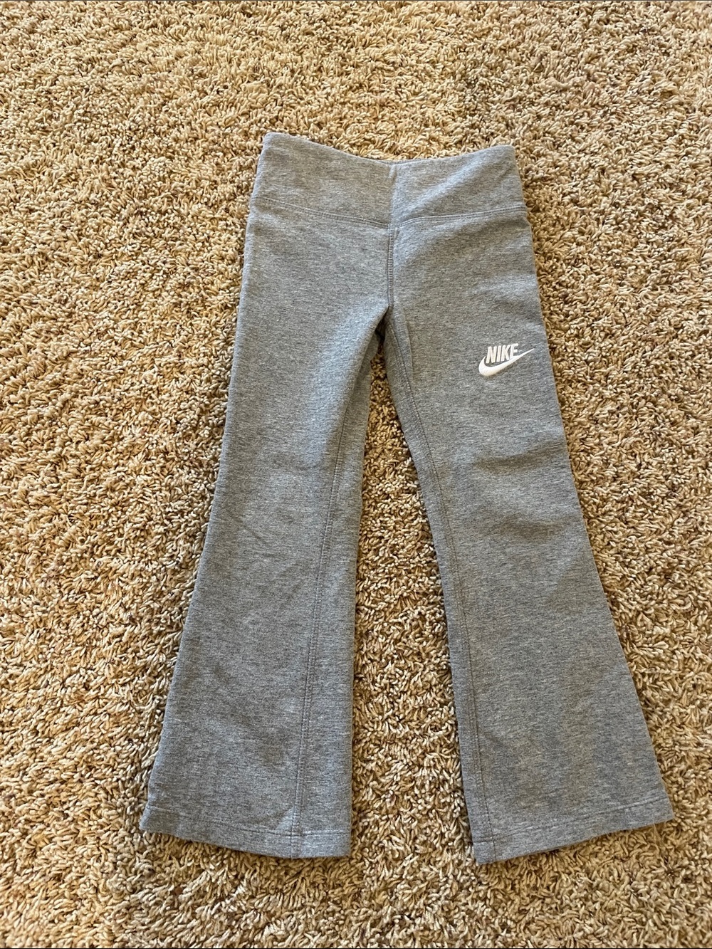 Nike Girls' Gray Flare Sweatpants with White Logo - Size 5-6